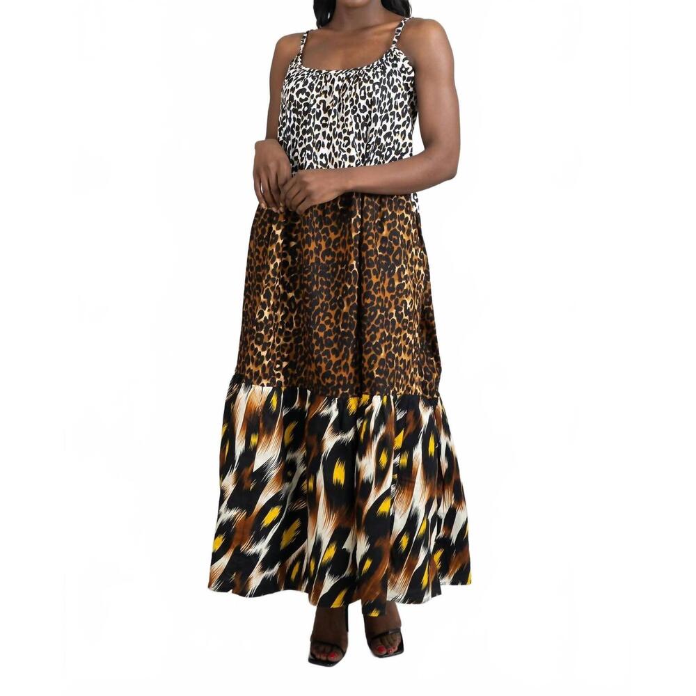 NEW KARA CHIC animal print maxi dress in brown multi